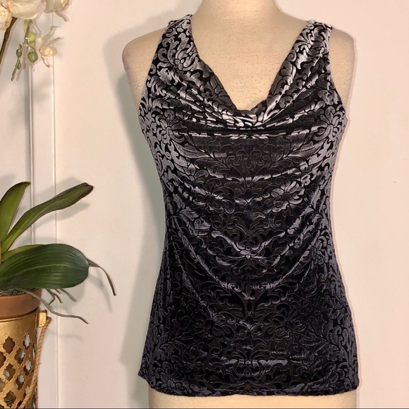 White House Black Market Tops - WHBM Velvet Burnout Damask Drape Neck Top